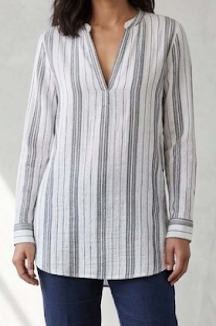 Two by Vince Camuto New Ivory Coastal Views Striped Tunic Top